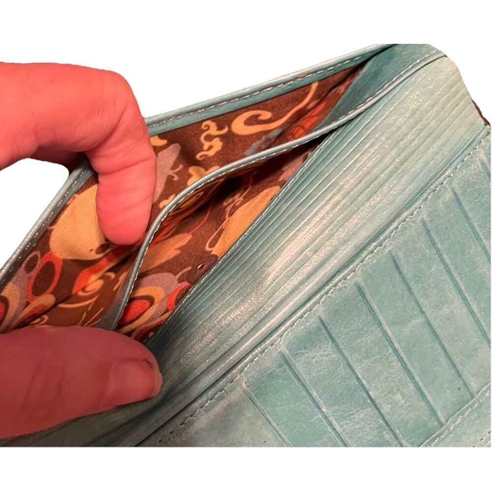 Pardo & Negro Genuine Leather Women's Wallet Brown with Turquoise Organizer GUC - Picture 10 of 16
